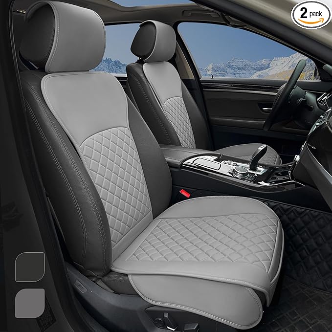 2 Pack Leather Front Seat Covers, Universal Sideless Car Seat Protectors, Waterproof Automotive Seat Cover for Most Cars Trucks SUV(Gray)