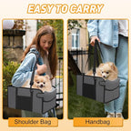Portable Dog Car Seat for Small Dogs - Adjustable Safety Leash, Washable Cushion & Storage Pocket - Pet Booster Seat for Car Travel- Grey