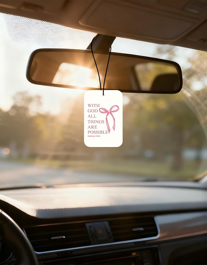 Pink Bow Car Fresheners, 4pcs Christian Car Accessories Interior, Mirror Decor For Women, Air Freshener Hanging For Bathroom Dorm Books Bedroom Drawer, Pink Girly Accessories Gifts For Girls -03