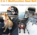 Chew Proof Dog Car Seat Belt, 2 in 1 Steel Cable Dog Car Accessories Headrest Restraint for Medium Large Dogs Chewer Heavy Duty Dog Seatbelts for Cars Swivel Attach