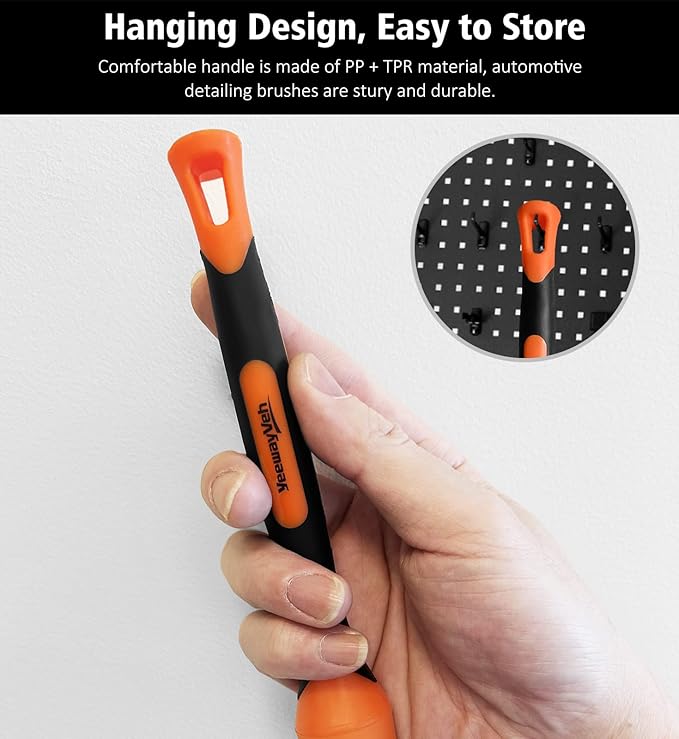 YeewayVeh 3pcs Car Detailing Brush Set, Boars Hair Detailing Brushes, Ultra Soft Detail Brush for Air Vent Leather Seat, Scratch Free Car Detailing Brushes for Interior Exterior, Orange