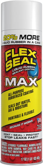 Flex Seal MAX, 17 oz, 1-Pack, White, Stop Leaks Instantly, Waterproof Rubber Spray On Sealant Coating, Perfect for Gutters, Wood, RV, Campers, Roof Repair, Skylights, Windows, and More