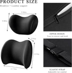 Car Headrest & Lumbar Support Cushion, Ergonomic Memory Foam Car Neck Back Support w/Removable Cover, Universal Breathable Lumbar Cushion Headrest Pillow with Adjusatble Strap (Black)