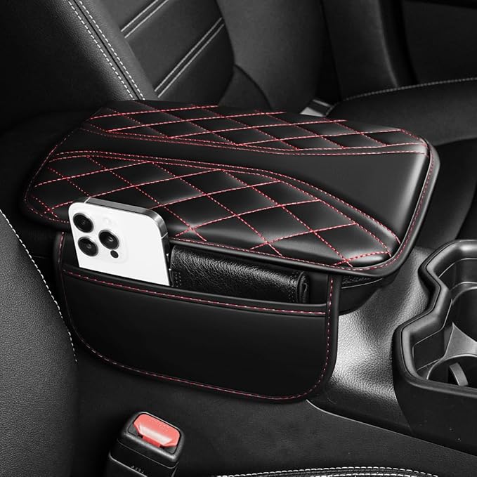 Center Console Cover Fit for Camry Scratch & Wear Resistant Waterproof Middle Console Cover with 2 Storage Bags(Black&Redline)