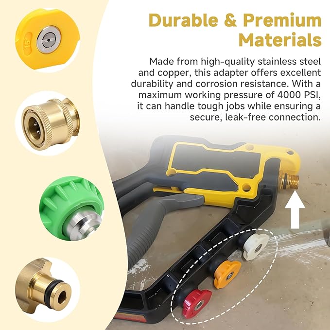 Pressure Washer Adapter with 1/4" Quick Connect and 5 Nozzles, 6" Metal Adapter Replacement Compatible with Ryobi, Dewalt, Husky, Portland, Harbor Freight, Up to 3000 PSI