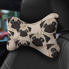 Car Headrest Pillow Compatible with Puppy Pug Dogs Print, Cartoon Neck Pillow for Car, 2 Pcs Comfortable Soft Car Seat Pillow for Driving,Head Rest Cushion, Cute Neck Pillow for Travel