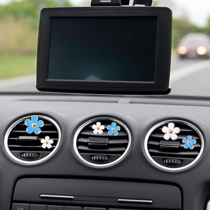 8PCS Daisy Flower Air Freshener Vent Clips - Cute Car Accessories for Women & Girls - Colorful Air Conditioning Outlet Clip - Blue, White