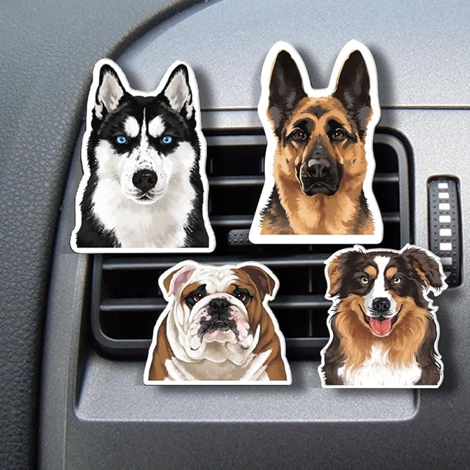 WIRESTER Set of 4 Fresh Scented Car Air Freshener Vent Clip, Decorative Accessories, Interior Decoration for Cars - Dogs, Cats, Animal