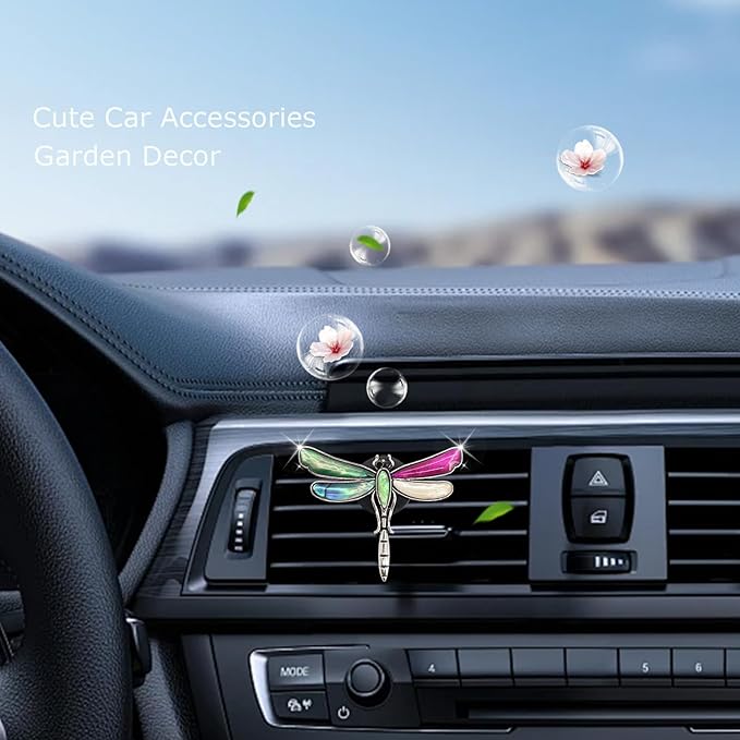 Dragonfly Car Air Vent Clip,Cute Air Freshener Car Interior Decor,Glamorous Abalone Shell Dashboard Decoration Gift for Women Teens,Refillable Diffuser(Hot Pink)