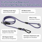PawsPassion Rope Dog Leash 6 FT, 2-in-1 Heavy Duty Dog Leash with Seat Belt Buckle, Tangle Free 360ｰ Swivel Aviation Aluminum Carabiner, All Metal Hardware, Alloy O-Ring (Lilac Breeze)