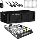 ARKSEN 64" x 39" x 6" Roof Rack Cargo Basket with Extension, Waterproof Bag, Net & Ratchet Straps, 150 lb Heavy-Duty Steel Rooftop Carrier, Fits Crossbars up to 1.38" Thick, for SUV & Pickup Truck