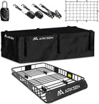 ARKSEN 64" x 39" x 6" Roof Rack Cargo Basket with Extension, Waterproof Bag, Net & Ratchet Straps, 150 lb Heavy-Duty Steel Rooftop Carrier, Fits Crossbars up to 1.38" Thick, for SUV & Pickup Truck