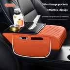Center Console Cover Organizer, 5-In-1 Arm Rest Cover for Car with Cup Holder & Storage Pocket & Tissue Holder, Armrest Cover Cushion Pad, Water Ripples, Red