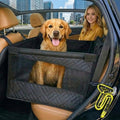 Large Dog Car Seat Extender, Adjustable Seatbelt Leash, PU Leather Hard Bottom Back Seat Protector, Waterproof Foldable Car Hammock for Medium Large Dogs for SUVs Trucks Cars