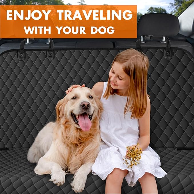 Backseat Cover for Dogs, Waterproof and Non-Slip Pet Bench Seat Covers, Car Seat Protector for Back Seat, Universal Size Rear Car Seat Cover Fits Cars, Trucks and SUVs, M-Black