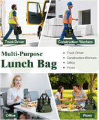 Insulated Lunch Bag for Men & Women, Double Leakproof Lunch Box Soft Cooler Tote with 5 Pockets, 600D Oxford, EVA Lining, Adjustable Strap for Work, Picnic, Beach&Travel-Army Green