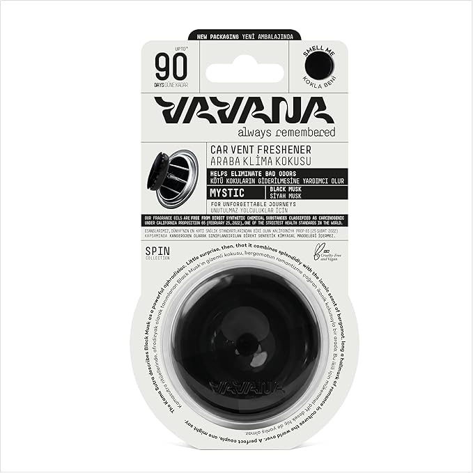 Spin Car Air Conditioner Freshener Professional Car Freshener BPA & Liquid Free 90 Days Effective 3-Piece Set (Black Musk)