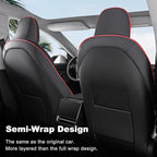 Nappa Leather Car Seat Covers Compatible with 2025–2026 Tesla Model Y Juniper, Bright Red & Black Two-Tone Design, Custom Fit Full Set, Airbag Compatible Car Interior Cushion Covers