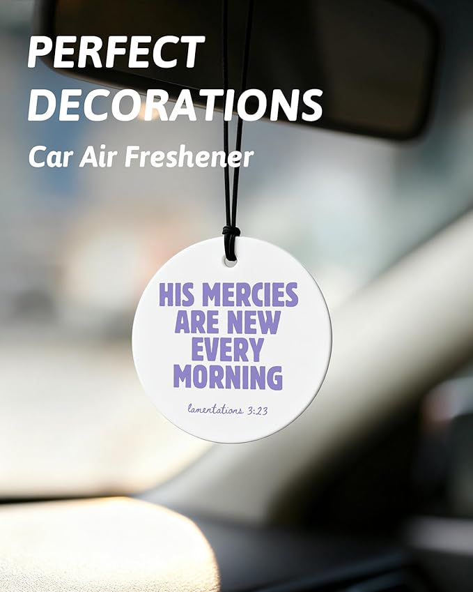 Purple Christian Round Car Air Freshener 4 Pcs, Coquette Pouple Bow Religious Hanging Air Freshener for Cars Closet Drawer Books, Christian Girly Car Accessories Mirror Decor for Women