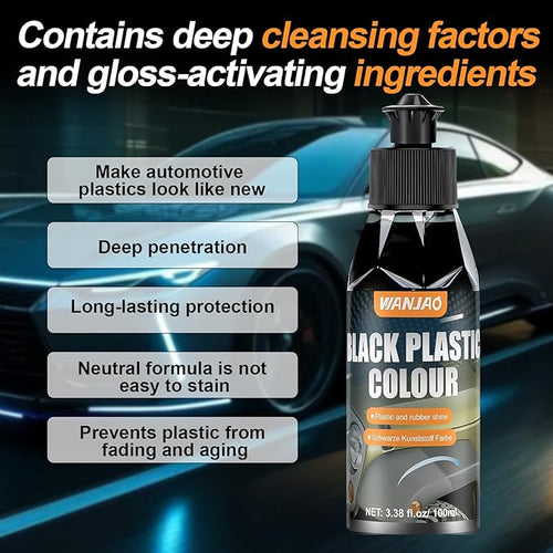 100ML Car Plastic Restorer Black, Black Trim Restorer Automotive with Sponge, Renew Protect Faded Trim Bumpers Dashboards Long Lasting Shine Easy to Apply for Cars RVs Vehicles and Motorcycles