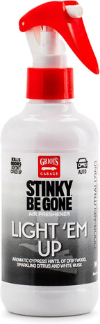 Griot's Garage Stinky-Be-Gone Light 'Em Up Air Freshener Spray – Odor Remover for Cars, Trucks, and SUVs on Carpets, Floor Mats, and Under Seats, 8oz