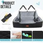 Large Dog Car Seat Under 100 lbs, Washable Dog Car Bed for 2 Medium Dogs, Detachable Pet Booster Seat with Storage Pocket and Seat Belt for Back Seat Dog Travel Bed