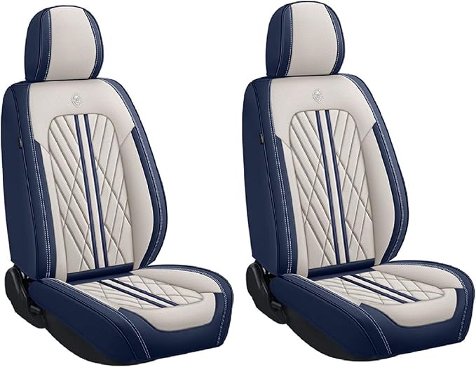 Premium Nappa Leatherette Car Seat Cover Set Custom Fit for Honda CR-V CRV 2000-2023 2024 2025 2026 Water-Proof Breathable Faux Leather Seat Cushion Protectors (Front 2 Seats,Beige Blue)
