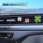 3PCS Bling Four Leaf Clover Car Dashboard Air Vent Trim Clips, Crystal Rhinestone Auto Air Fresheners Outlet Clips, Cute Car Interior AC Decoration Accessories for Women (Big Green/Small White & Pink)