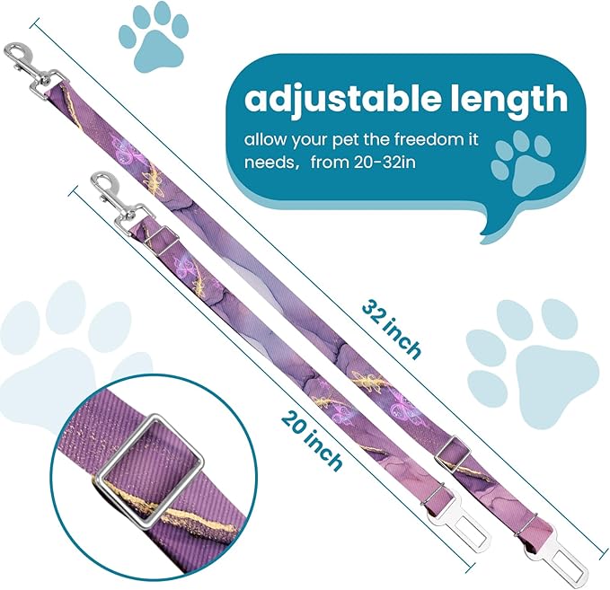 Adjustable pet cat and Dog car seat Belt，The Lanyard is Flexible and Adjustable from 20 to 33 inches(Purple Butterfly)