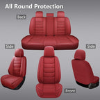 Full Coverage Faux Leather Car Seat Covers Full Set,Automotive Seat Covers for Cars,SUVs Pick-up Truck, Car Seat Cushion, Wine Red Seat Covers for 5 Seats
