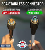 McKillans® Pressure Washer Hose 50 ft - Flexible & Kink-resistant - Steel-Braided & Durable- M22-14mm Stainless Steel Plug - Power Washer Hose - High Pressure 1/4" Inner Diameter - Long 50 ft Reach