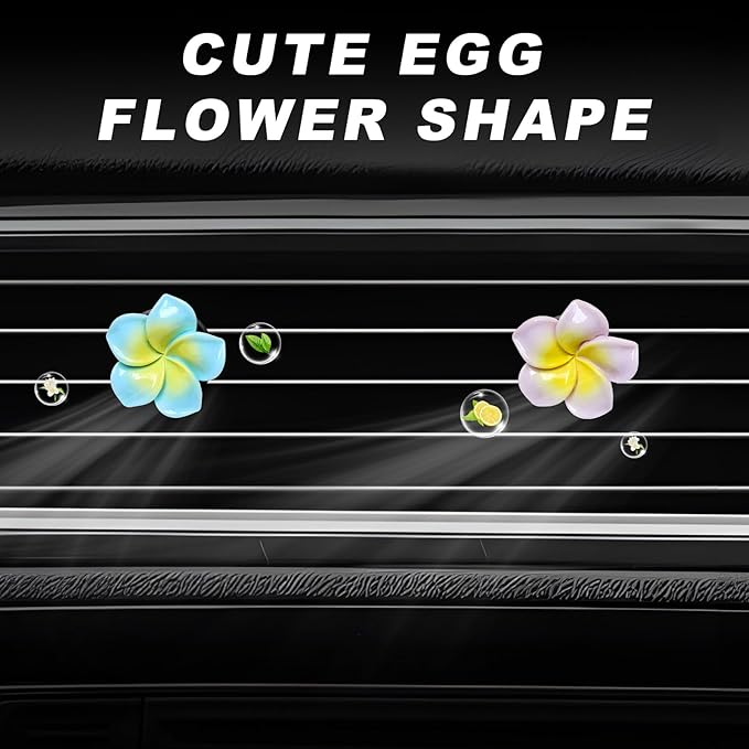 2PCS Flower Car Air Vent Clips, Cute Plumeria Automotive Air Fresheners Vents Clips Decoration, Girly Flower Auto Perfume Diffuser Decor Charm for Women (Blue+Purple)