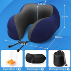 Travel Pillow, Travel Pillows for Sleeping Airplane, Neck Pillow Airplane, Memory Foam Neck Pillow Set with Eye Mask, Earplugs and Storage Bag -Blue