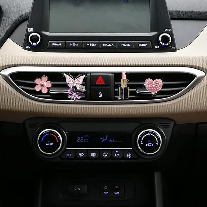 Butterfly Daisy Air Vent Clips, Bling Butterfly Flower Car Air Fresheners Vent Clips Car Diffuser Vent Clip Rhinestone Car Decoration Interior Decor Cute Accessories for Women
