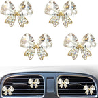 4 Pcs Bling Diamond Crystal Bow Vent Clips Car Interior Air Fresheners Automotive Rhinestone Decoration Adapt for Women and Girl (White)