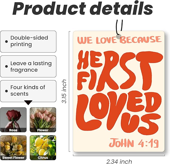 Preppy Pink Christian Bible Car Air Freshener 4 Pcs - Coquette Bow Christian Bible John 4:19 Air Freshener Hanging Decor for Cars Closet Drawer Books, Girly Car Accessories Mirror Decor for Women