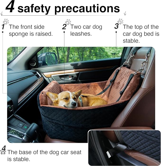YOUVEE Dog Car Seat for Small/Medium Dog 20lbs 25lbs up to 32 lbs,Fully Detachable and Washable Puppy Booster seat with Storage Pockets,2 Adjustable Safety Belts,Anti-Slip Base(Grey)