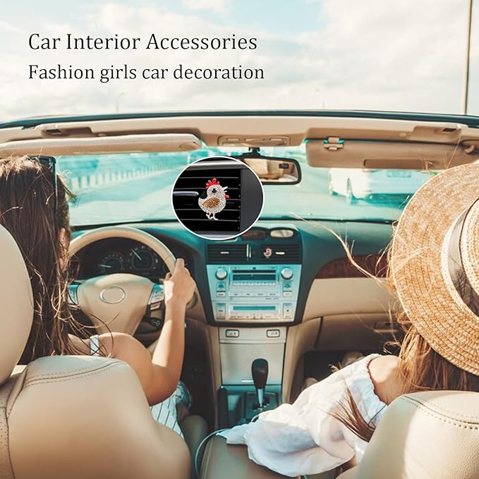 Chicken Car Decor,Bling Rooster Air Vent Clips Car Air Freshener,Cute Girly Car Interior Dashboard Decorations Accessories for Women Teens,Refillable Diffuser