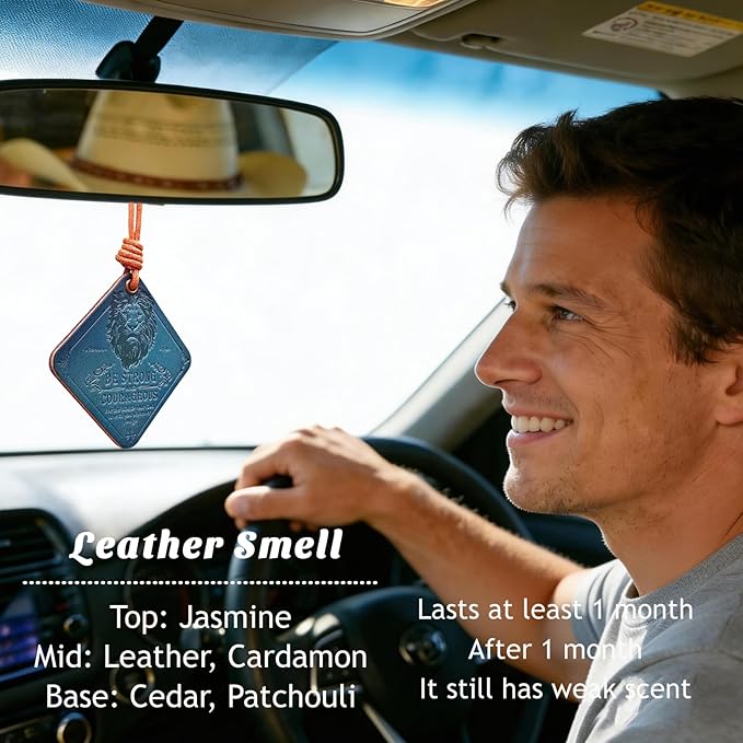 Leather Air freshener for Car Leather Car Scents Air Freshener Encouragement Gifts for Christian Men Be Strong and Courageous Lion Christian Gifts for Men Unique