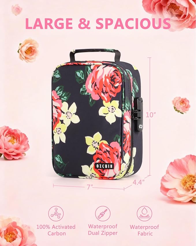 OZCHIN Large Smell Proof Bag with Combination Lock Odor Proof Lock Box Travel Storage Case Activated Charcoal Bag Great Christmas Gift