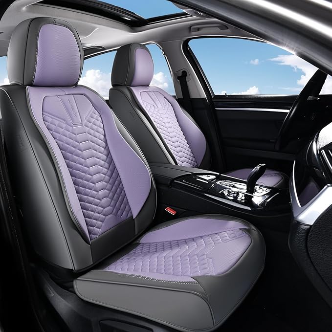 Coverado Seat Covers Full Set, Waterproof Nappa Leather Seat Covers for Cars, 5 Seats Universal Car Seat Protectors, Gray and Purple Car Seat Covers Car Seat Cushions Fit for Most Cars (Gray&Purple)