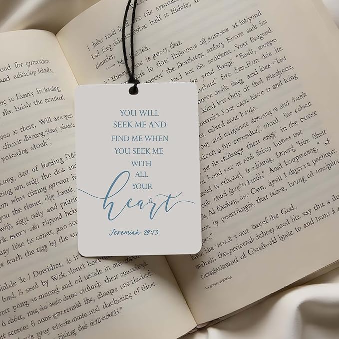 Christian Scripture Car Air Freshener 4Pcs, Inspirational Bible Quotes Hanging Scents, Gray BLUE Bible Quote Gift Air Freshener Hanging in Car Wardrobe Drawer or Book.