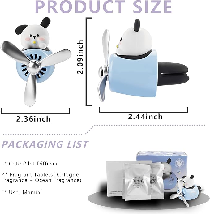 Car Air Fresheners Cute Cartoon White Puppy Pilot Car Diffuser Rotating Propeller Automotive Air Outlet Fan Creative Car Perfume Decoration Funny Car Interior Accessories