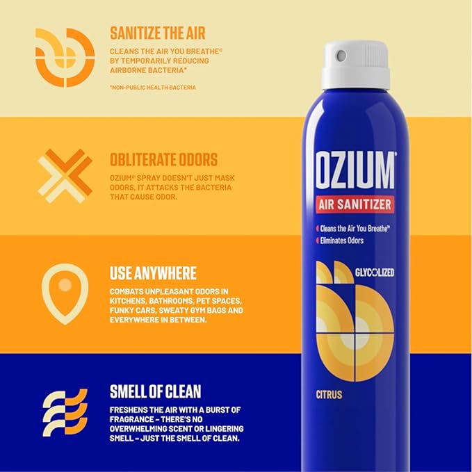 Ozium 0.8 oz. Air Sanitizer & Odor Eliminator for Homes, Cars, Offices and More, Citrus Scent, Pack of 3
