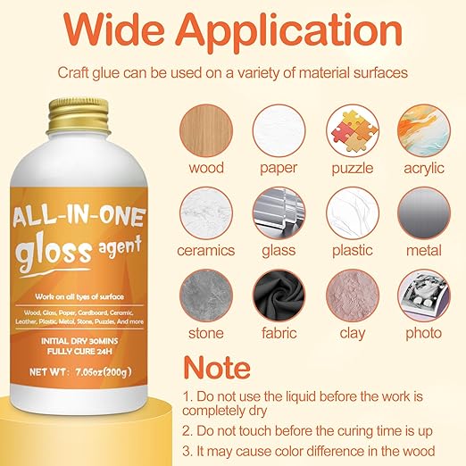 Crafts Sealer Gloss Finish, 200ml All Purpose Craft Glue, Varnish, and Finish, All in One Craft Glue for Wood, Paper, Acrylic Paints, Ceramics, Fabrics, Clay (Gloss)