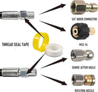 Hourleey Sewer Jetter Kit for Pressure Washer 100FT, Drain Cleaner Hose 1/4 Inch NPT, Orifice 4.0 Button Nose and Rotating Sewer Jetting Nozzle Spanner Tape Pearl Corsage Pin, 4000 PSI