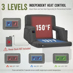 Overmont Heated Stadium Seat with Back Support – 3 Heat Levels, Dual-Zone Independent Control, 6-Position Recliner, Wide Cushion Dual Hooks Multiple Pockets – Bleacher Chair for Sport Camping Concerts