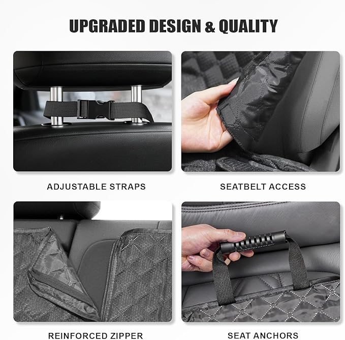Dog Car Seat Cover for Back Seat, Waterproof Pet Car Seat Protector with Zippered Armrest, Non-Slip Comfortable Rear Bench Cover for Cars, SUVs & Trucks - Universal Size - 53 W