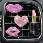 Pink Lips Air Vent Clips, 4 Pcs Sexy Lips Kiss Heart Shape Car Air Fresheners for Women Charms Rhinestone Diffuser Vent Clip Cute Car Decor Bling Car Accessories for Women