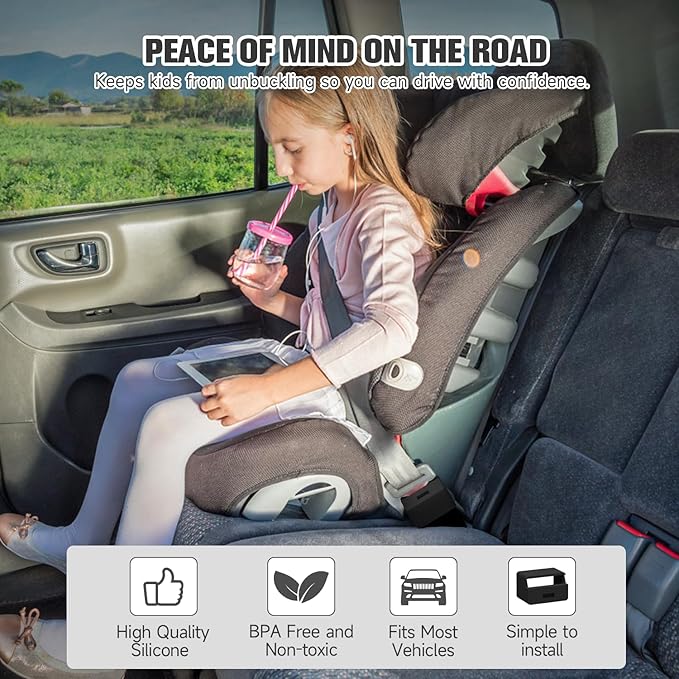 Morlike Silicone Seatbelt Secure Buckle Safety Cover Lock | Keep Children Safe in Car Seat and Prevent Kids from Accidentally Unbuckling | Buckle Guard Fits Almost Vehicles (Black, 2 Pack)